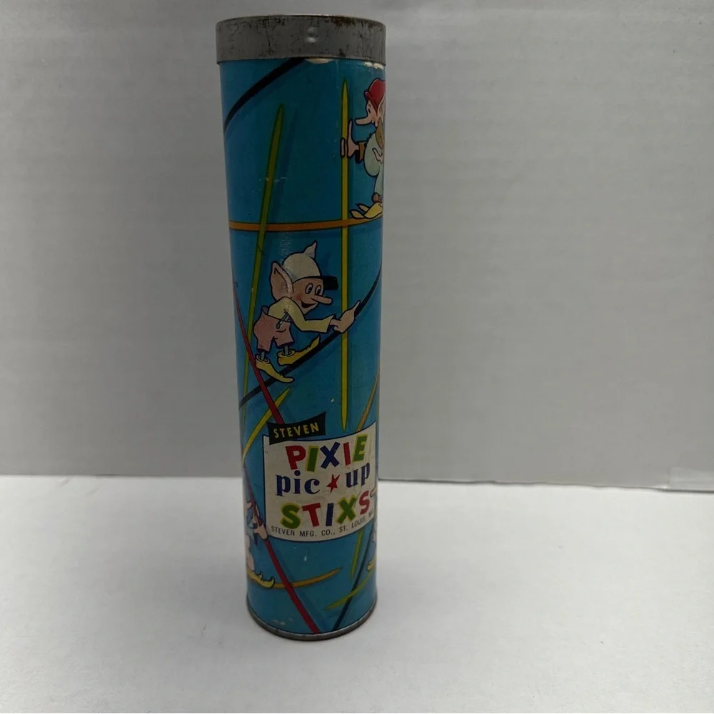 Vintage Steven Pixie Pic-Up Stix Game - Original Tin/Canister - Retro 1950s Toy